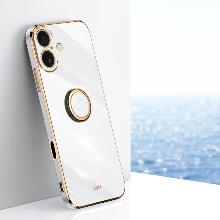 Caja del teléfono de TPU electrochapada 6D del borde recto de XINLI con el tenedor del anillo, For iPhone 16 Plus, For iPhone 16, For iPhone 15 Pro Max, For iPhone 15 Pro, For iPhone 15 Plus, For iPhone 15