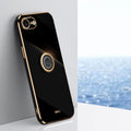 Caja del teléfono de TPU electrochapada 6D del borde recto de XINLI con el tenedor del anillo, For iPhone 16e / 17e, For iPhone 17 Pro Max, For iPhone 17 Pro, For iPhone Air, For iPhone 16 Pro Max, For iPhone 16 Pro