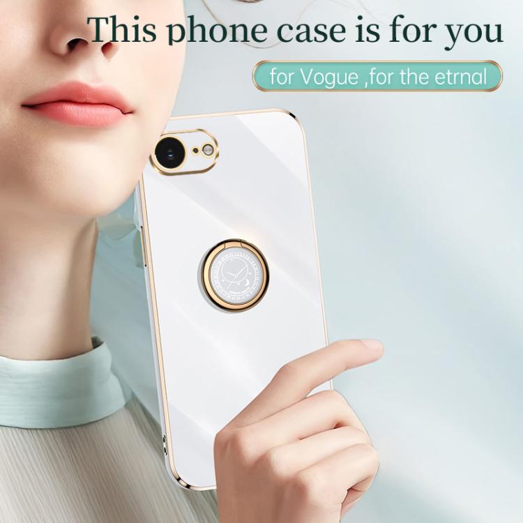 Caja del teléfono de TPU electrochapada 6D del borde recto de XINLI con el tenedor del anillo, For iPhone 16e / 17e, For iPhone 17 Pro Max, For iPhone 17 Pro, For iPhone Air, For iPhone 16 Pro Max, For iPhone 16 Pro