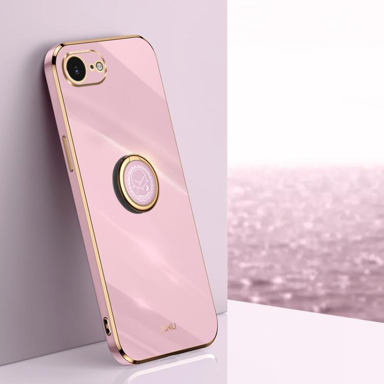 Caja del teléfono de TPU electrochapada 6D del borde recto de XINLI con el tenedor del anillo, For iPhone 16e / 17e, For iPhone 17 Pro Max, For iPhone 17 Pro, For iPhone Air, For iPhone 16 Pro Max, For iPhone 16 Pro
