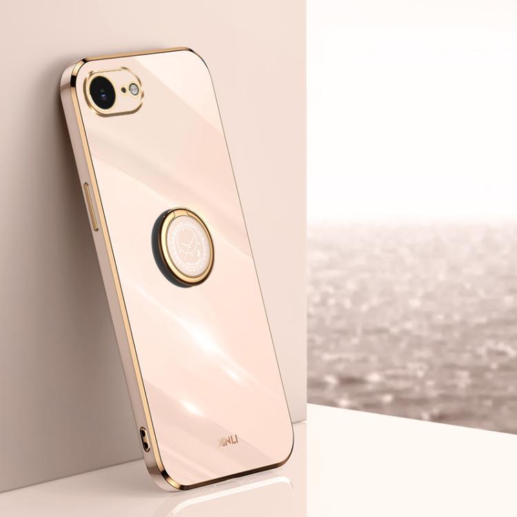 Caja del teléfono de TPU electrochapada 6D del borde recto de XINLI con el tenedor del anillo, For iPhone 16e / 17e, For iPhone 17 Pro Max, For iPhone 17 Pro, For iPhone Air, For iPhone 16 Pro Max, For iPhone 16 Pro