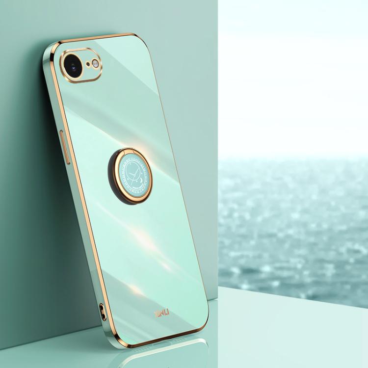 Caja del teléfono de TPU electrochapada 6D del borde recto de XINLI con el tenedor del anillo, For iPhone 16e / 17e, For iPhone 17 Pro Max, For iPhone 17 Pro, For iPhone Air, For iPhone 16 Pro Max, For iPhone 16 Pro