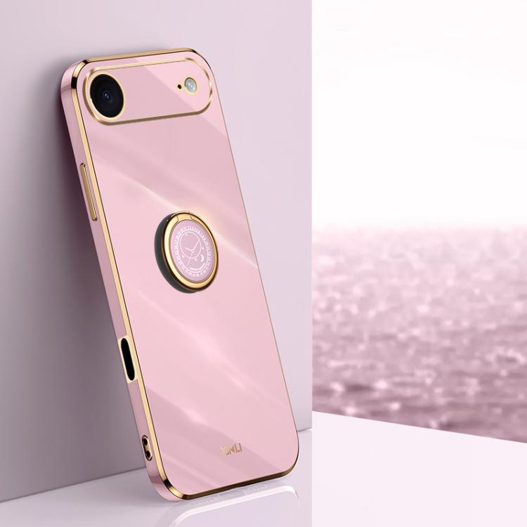 Caja del teléfono de TPU electrochapada 6D del borde recto de XINLI con el tenedor del anillo, For iPhone 16e / 17e, For iPhone 17 Pro Max, For iPhone 17 Pro, For iPhone Air, For iPhone 16 Pro Max, For iPhone 16 Pro