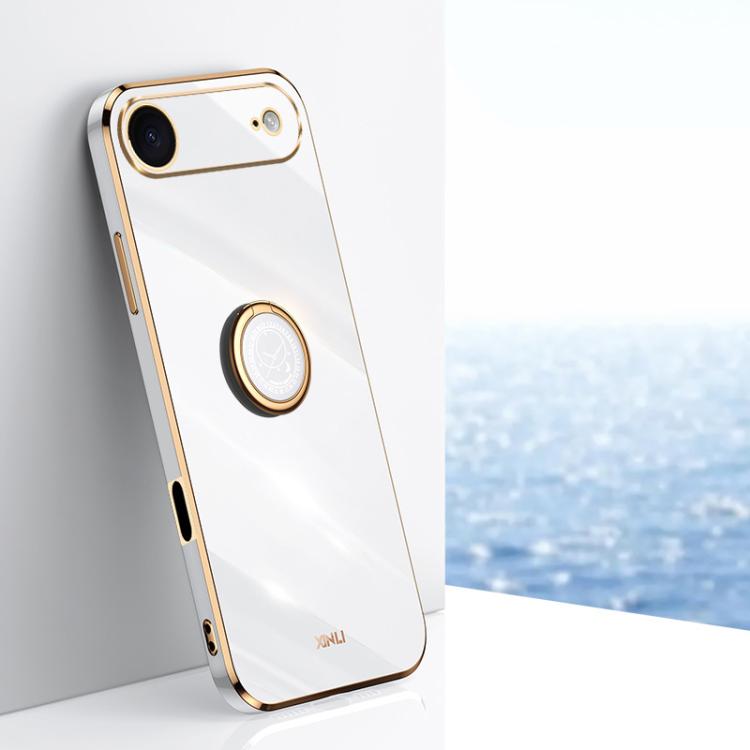 Caja del teléfono de TPU electrochapada 6D del borde recto de XINLI con el tenedor del anillo, For iPhone 16e / 17e, For iPhone 17 Pro Max, For iPhone 17 Pro, For iPhone Air, For iPhone 16 Pro Max, For iPhone 16 Pro