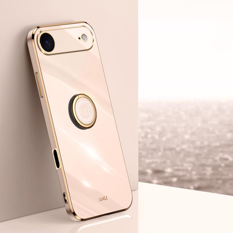 Caja del teléfono de TPU electrochapada 6D del borde recto de XINLI con el tenedor del anillo, For iPhone 16e / 17e, For iPhone 17 Pro Max, For iPhone 17 Pro, For iPhone Air, For iPhone 16 Pro Max, For iPhone 16 Pro