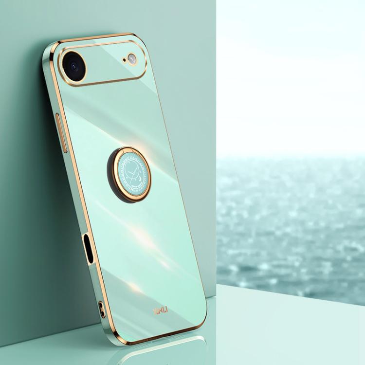 Caja del teléfono de TPU electrochapada 6D del borde recto de XINLI con el tenedor del anillo, For iPhone 16e / 17e, For iPhone 17 Pro Max, For iPhone 17 Pro, For iPhone Air, For iPhone 16 Pro Max, For iPhone 16 Pro