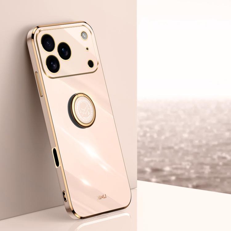 Caja del teléfono de TPU electrochapada 6D del borde recto de XINLI con el tenedor del anillo, For iPhone 16e / 17e, For iPhone 17 Pro Max, For iPhone 17 Pro, For iPhone Air, For iPhone 16 Pro Max, For iPhone 16 Pro