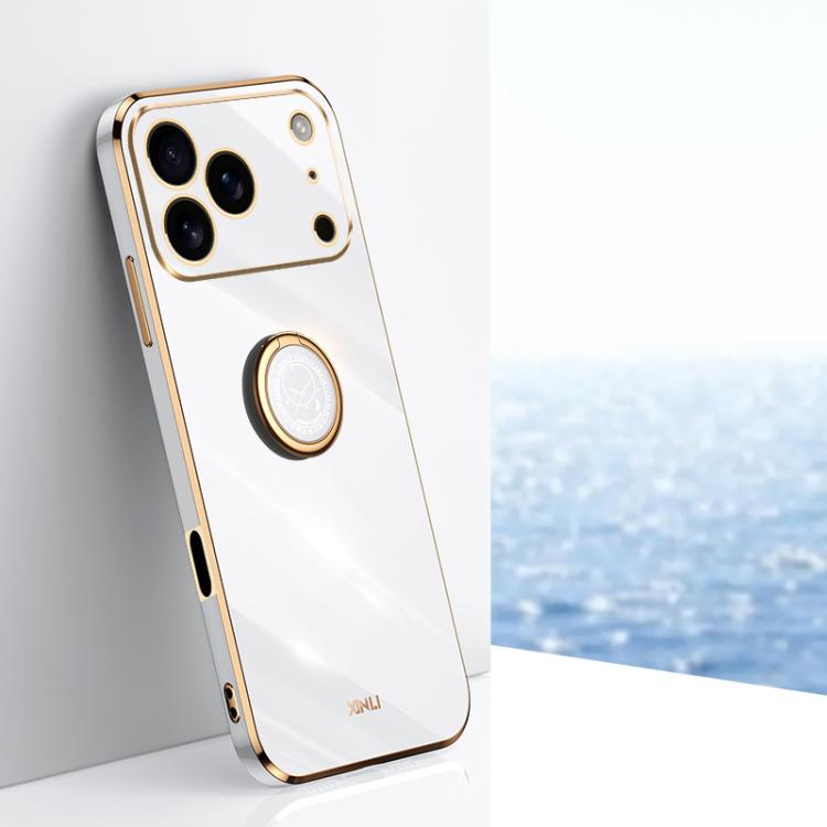 Caja del teléfono de TPU electrochapada 6D del borde recto de XINLI con el tenedor del anillo, For iPhone 16e / 17e, For iPhone 17 Pro Max, For iPhone 17 Pro, For iPhone Air, For iPhone 16 Pro Max, For iPhone 16 Pro