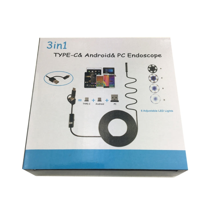AN100 3 en 1 IP67 Impermeable USB-C / Type-C + Micro USB + USB HD Endoscopio Cámara de inspección de tubo de serpiente para partes de función OTG Teléfono móvil Android, con 6 LED, 5.5mm, 7mm, 8mm