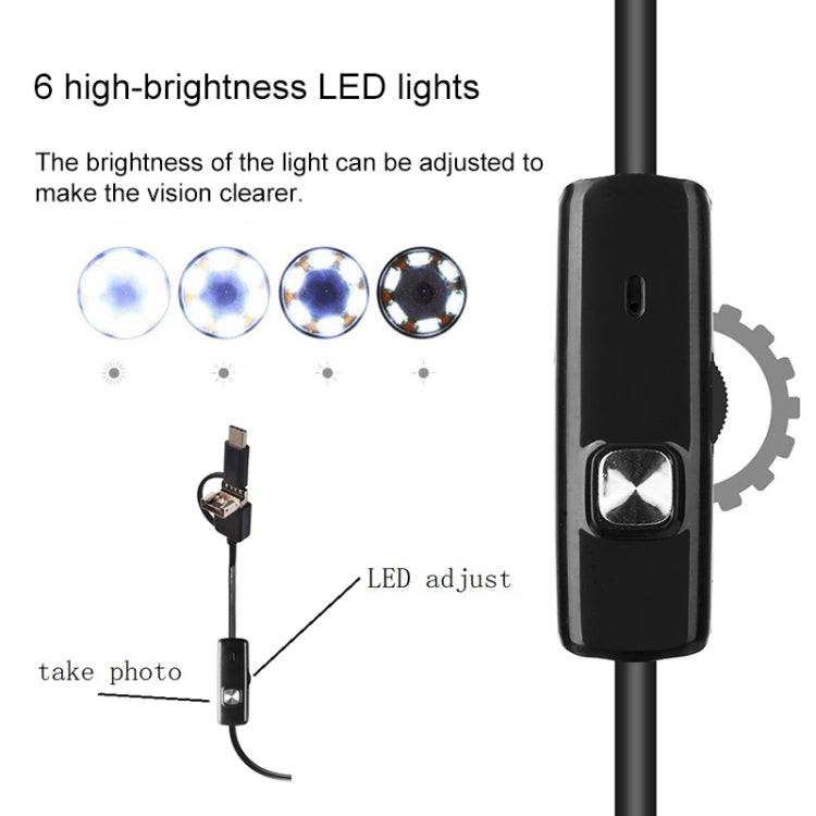 AN100 3 en 1 IP67 Impermeable USB-C / Type-C + Micro USB + USB HD Endoscopio Cámara de inspección de tubo de serpiente para partes de función OTG Teléfono móvil Android, con 6 LED, 5.5mm, 7mm, 8mm