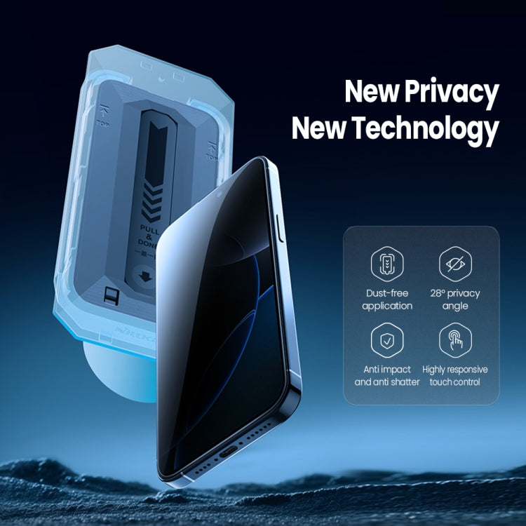 Película de vidrio templado de privacidad de cobertura total NILLKIN Guardian, For iPhone 16 Pro Max, For iPhone 16 Pro, For iPhone 16 Plus, For iPhone 16, For iPhone 15 Pro Max, For iPhone 15 Pro, For iPhone 15 Plus, For iPhone 15
