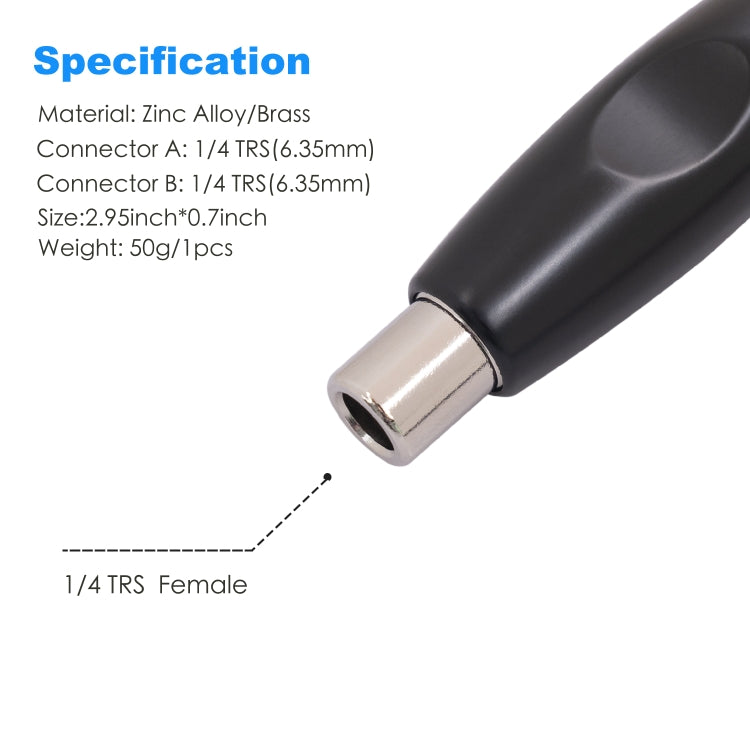 TC302 Adaptador de cable de audio estéreo TRS para guitarra hembra a hembra de 6,35 mm