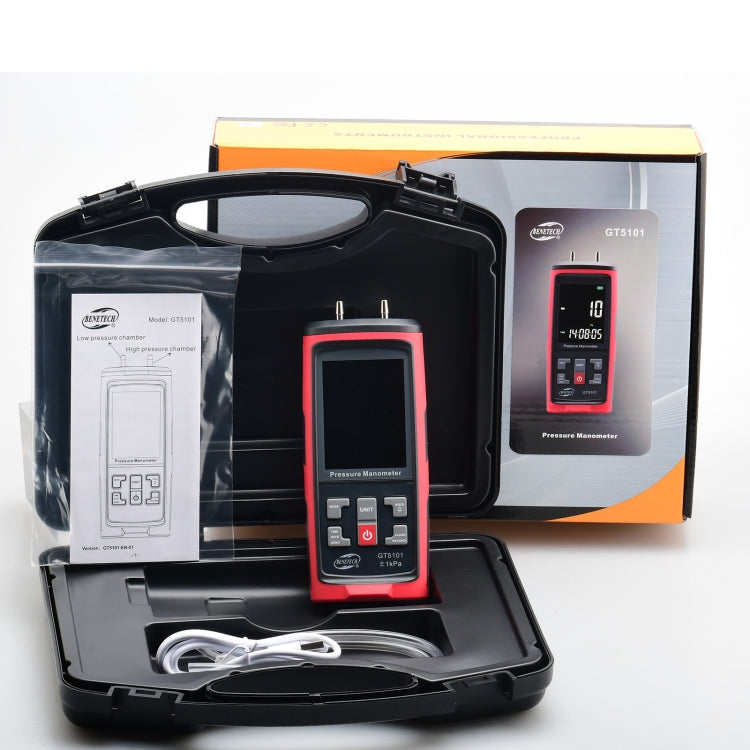 Medidor de presión diferencial con pantalla LCD BENETECH GT5101, 1KPa, 2KPa, 4KPa, 10KPa, 40KPa, 50KPa, 125Pa, 250Pa, 100KPa