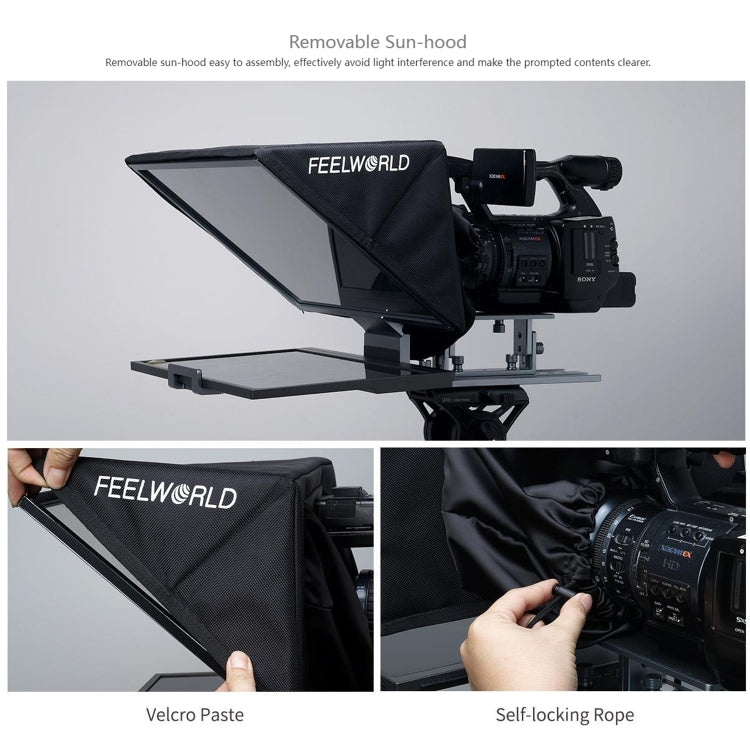 FEELWORLD TP16 Teleprompter plegable con indicación horizontal y vertical para tableta de 16 pulgadas, control remoto por Bluetooth, TP16