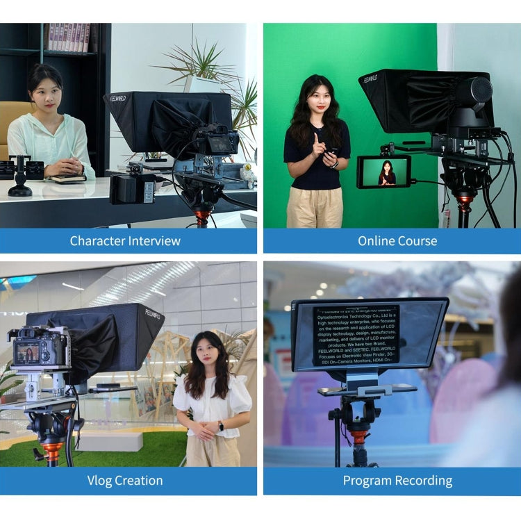 FEELWORLD TP16 Teleprompter plegable con indicación horizontal y vertical para tableta de 16 pulgadas, control remoto por Bluetooth, TP16