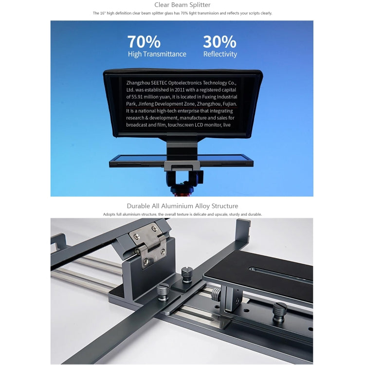 FEELWORLD TP16 Teleprompter plegable con indicación horizontal y vertical para tableta de 16 pulgadas, control remoto por Bluetooth, TP16