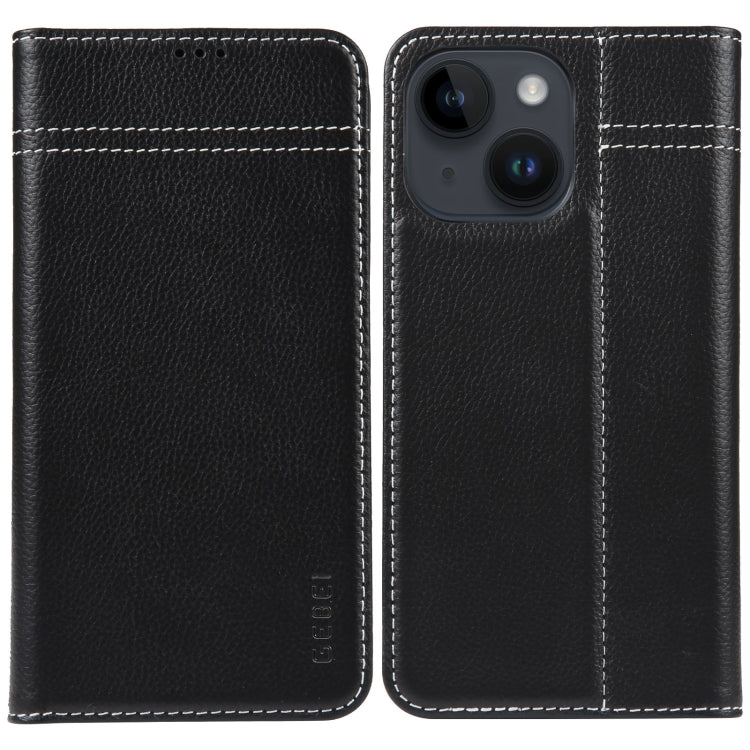 GEBEI Funda para teléfono de cuero con tapa horizontal de grano superior, For iPhone 15