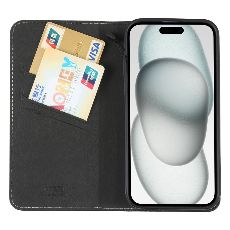 GEBEI Funda para teléfono de cuero con tapa horizontal de grano superior, For iPhone 15