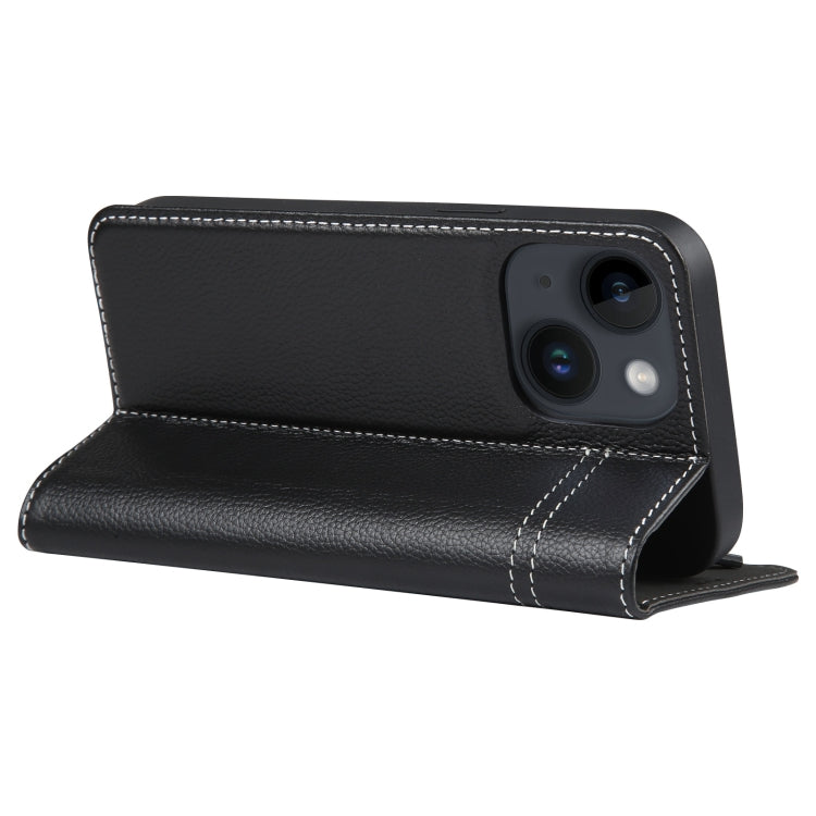 GEBEI Funda para teléfono de cuero con tapa horizontal de grano superior, For iPhone 15