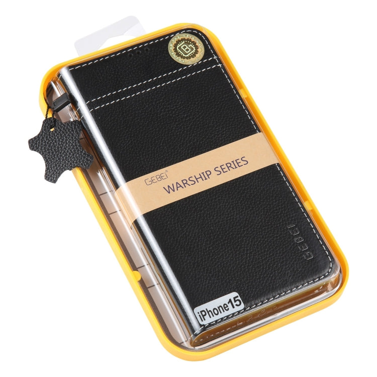 GEBEI Funda para teléfono de cuero con tapa horizontal de grano superior, For iPhone 15
