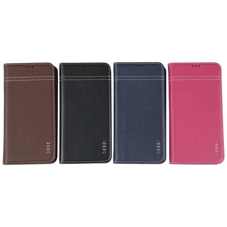 GEBEI Funda para teléfono de cuero con tapa horizontal de grano superior, For iPhone 15
