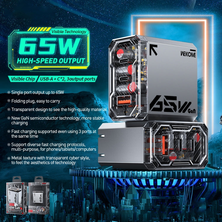 WK WP-U156 Serie Pioneer 65W USB+Cargador dual USB-C/Tipo-C GaN, WP-U156