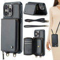 Funda para teléfono de cuero con billetera con cremallera serie JEEHOOD C22 con cordón doble, For iPhone 15 Pro, For iPhone 15 Plus, For iPhone 15