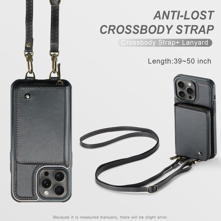 Funda para teléfono de cuero con billetera con cremallera serie JEEHOOD C22 con cordón doble, For iPhone 15 Pro, For iPhone 15 Plus, For iPhone 15