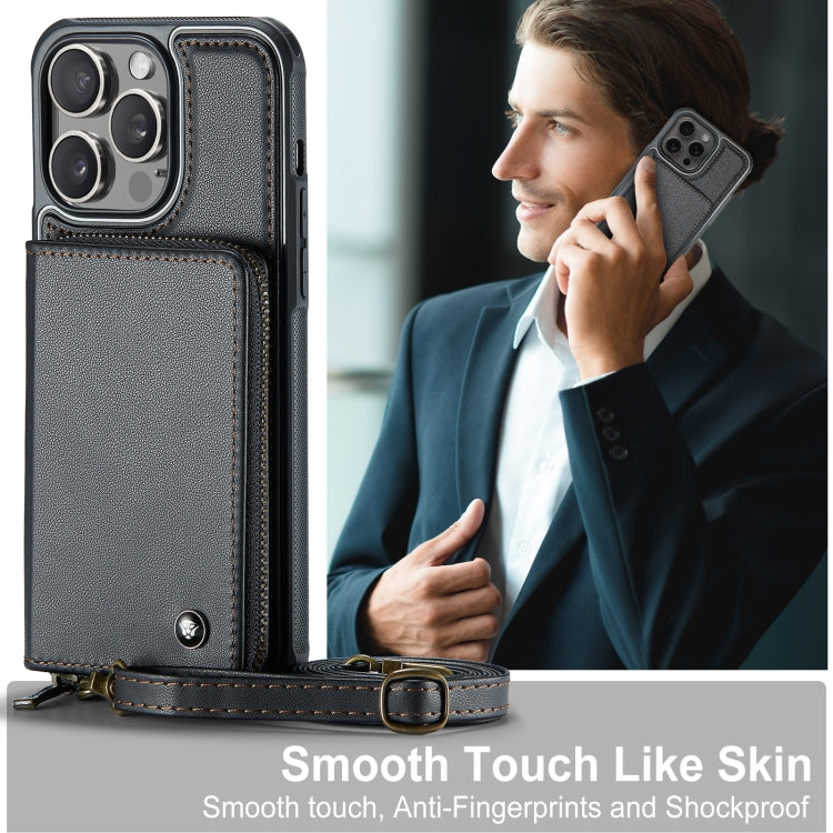 Funda para teléfono de cuero con billetera con cremallera serie JEEHOOD C22 con cordón doble, For iPhone 15 Pro, For iPhone 15 Plus, For iPhone 15