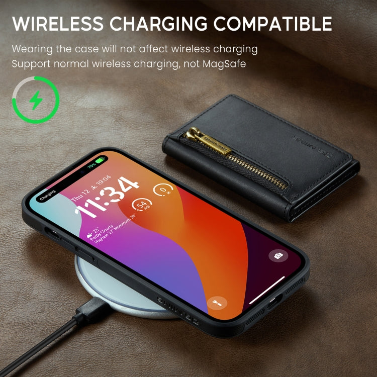 DG.MING M5 Series Zip RFID Funda de cuero desmontable para teléfono con múltiples tarjetas, For iPhone 14 Pro Max, For iPhone 15 Pro Max, For iPhone 15 Pro, For iPhone 11 Pro Max