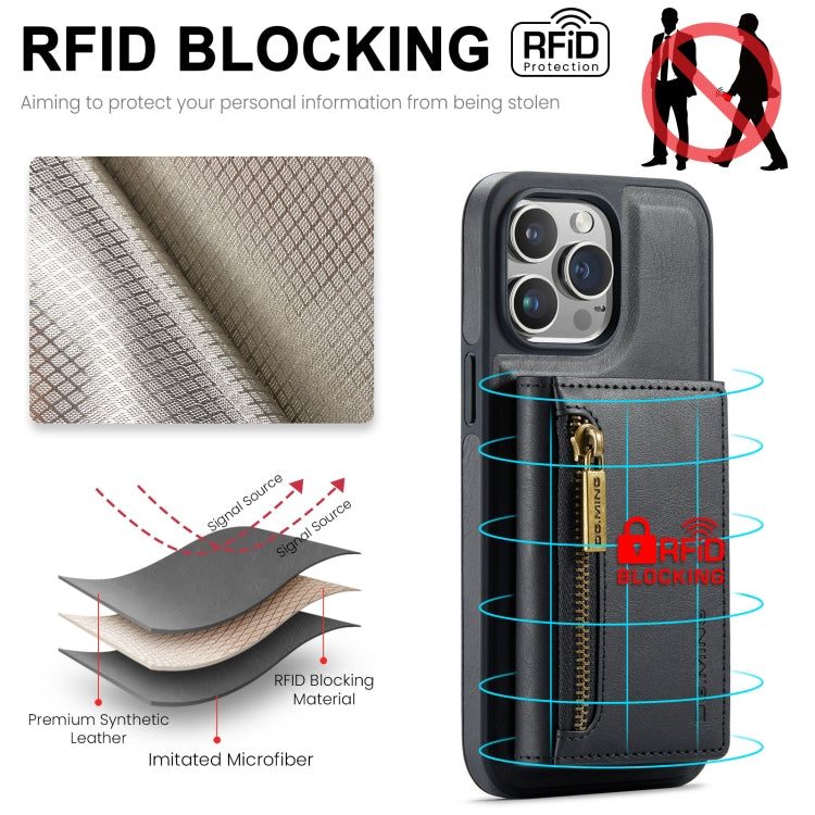 DG.MING M5 Series Zip RFID Funda de cuero desmontable para teléfono con múltiples tarjetas, For iPhone 14 Pro Max, For iPhone 15 Pro Max, For iPhone 15 Pro, For iPhone 11 Pro Max