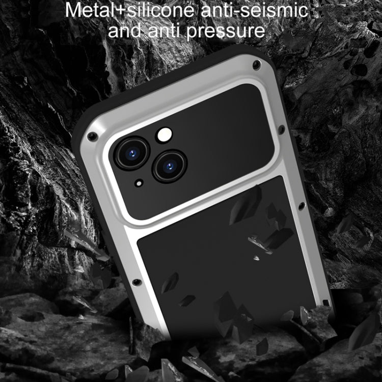 LOVE MEI Caja de teléfono a prueba de polvo impermeable a prueba de golpes de metal, For iPhone 15 Plus, For iPhone 15