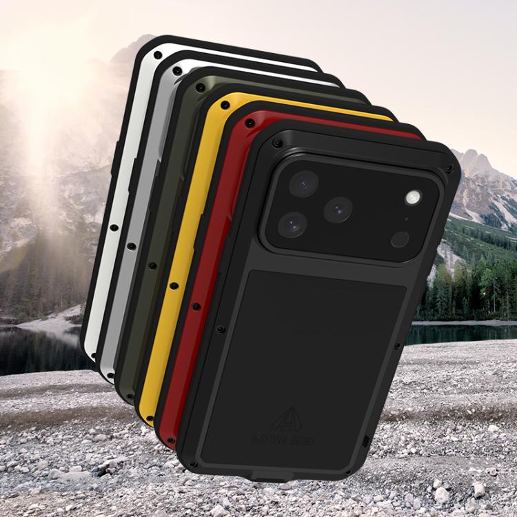 LOVE MEI Caja de teléfono a prueba de polvo impermeable a prueba de golpes de metal, For iPhone 17 Pro Max, For iPhone 17 Pro, For iPhone 17, For iPhone 16 Pro Max, For iPhone 16 Pro, For iPhone 16, For iPhone 15 Pro Max, For iPhone 15 Pro