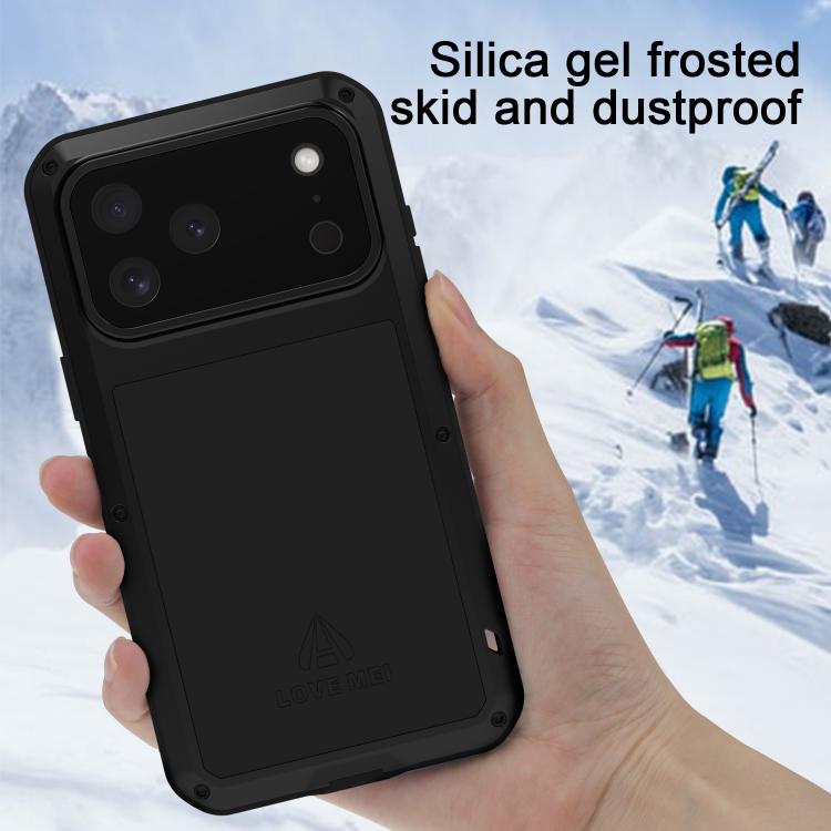 LOVE MEI Caja de teléfono a prueba de polvo impermeable a prueba de golpes de metal, For iPhone 17 Pro Max, For iPhone 17 Pro, For iPhone 17, For iPhone 16 Pro Max, For iPhone 16 Pro, For iPhone 16, For iPhone 15 Pro Max, For iPhone 15 Pro