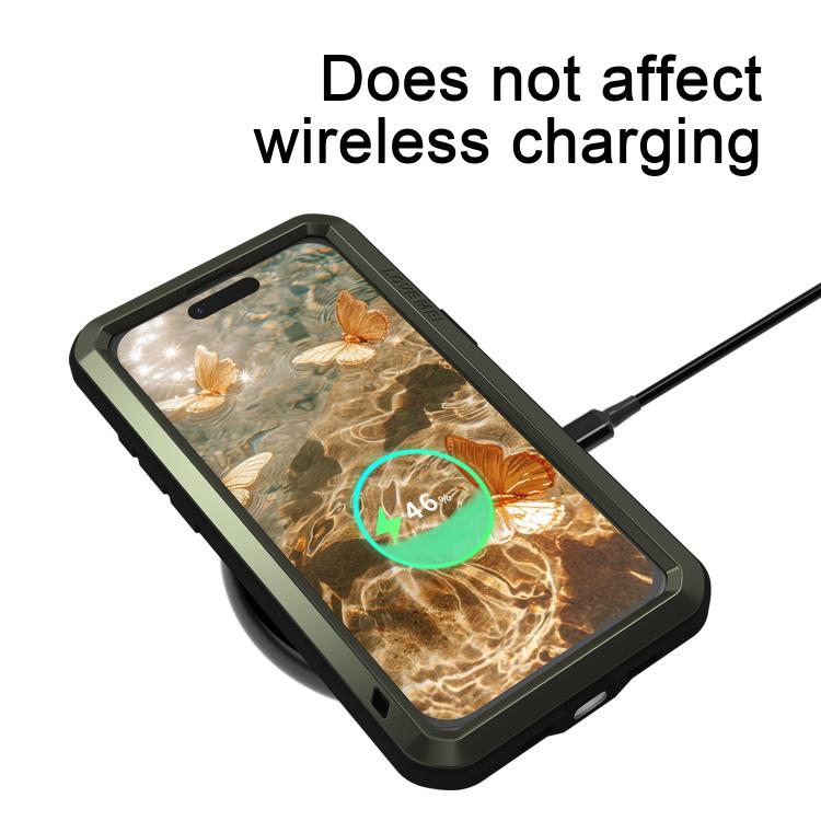 LOVE MEI Caja de teléfono a prueba de polvo impermeable a prueba de golpes de metal, For iPhone 17 Pro Max, For iPhone 17 Pro, For iPhone 17, For iPhone 16 Pro Max, For iPhone 16 Pro, For iPhone 16, For iPhone 15 Pro Max, For iPhone 15 Pro