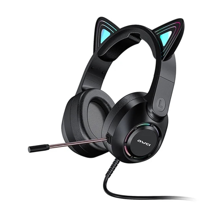 AWEI GM-9 Auriculares para juegos con cable y luz colorida con oreja de gato y micrófono, GM-9