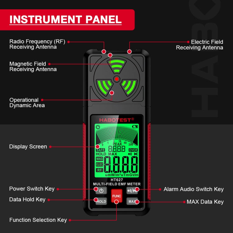HABOTEST HT627 Detector de Radiación Electromagnética, HT627