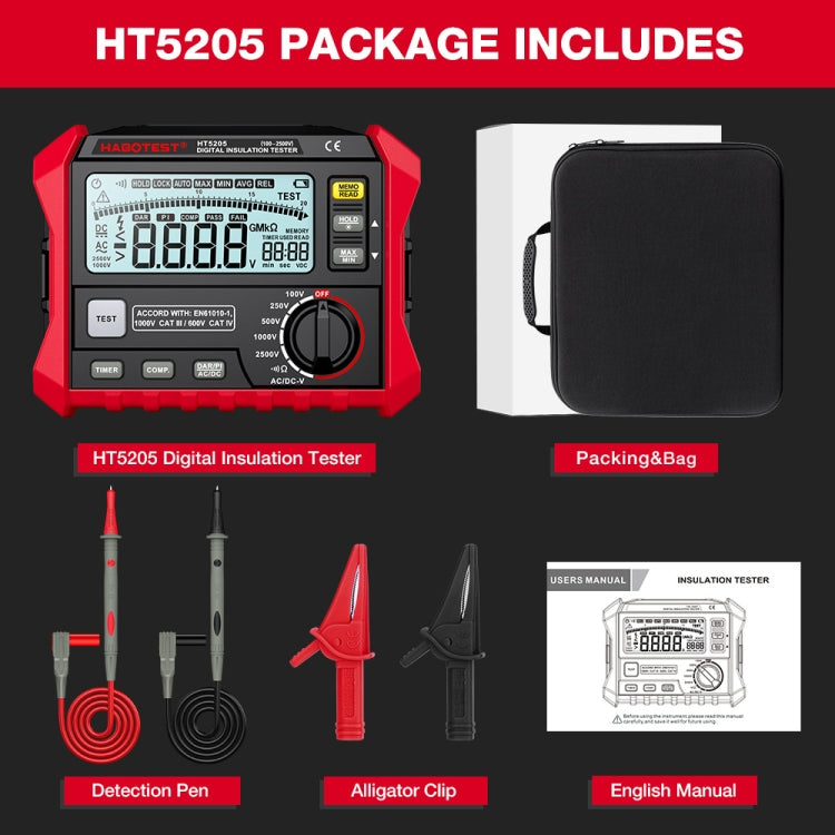 Probador de resistencia de aislamiento HABOTEST HT5205, HT5205