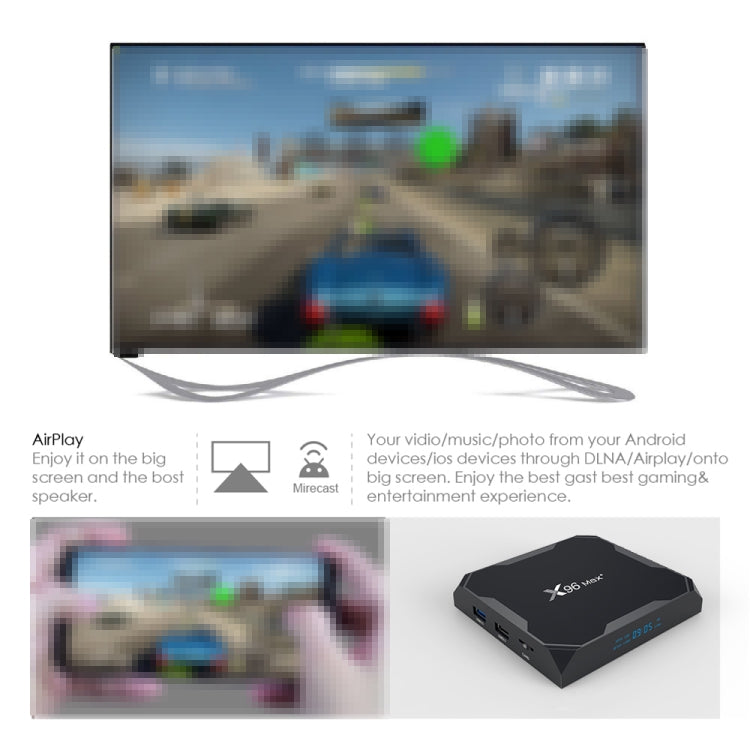 X96 max+ 4K Smart TV Box con control remoto, Android 9.0, Amlogic S905X3 Quad-Core Cortex-A55,2GB+16GB, compatible con LAN, AV, 2.4G/5G WiFi, USBx2, tarjeta TF,, EU Plug, US Plug, UK Plug, AU Plug