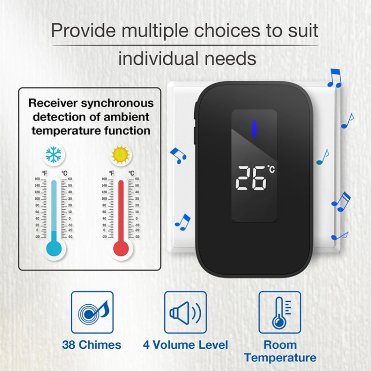 C303B Uno a Uno Timbre inalámbrico para el hogar Temperatura Pantalla digital Control remoto Buscapersonas para personas mayores, US Plug, EU Plug, UK Plug
