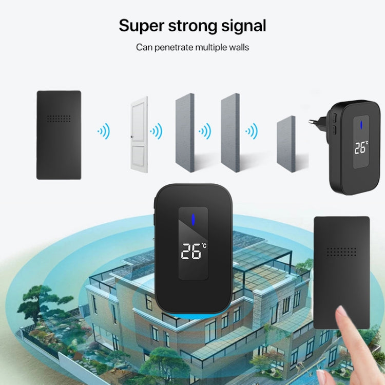 C303B Uno a Uno Timbre inalámbrico para el hogar Temperatura Pantalla digital Control remoto Buscapersonas para personas mayores, US Plug, EU Plug, UK Plug