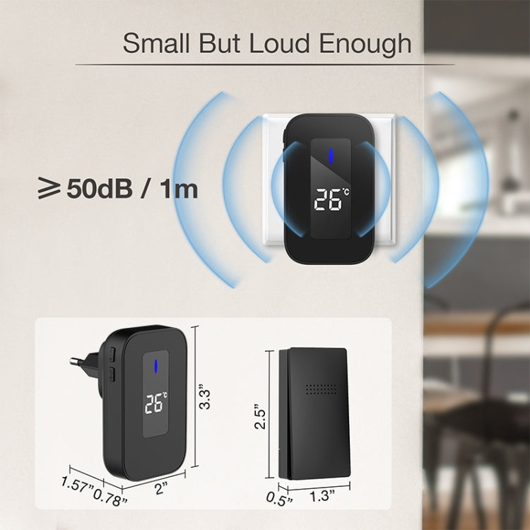 C303B Uno a Uno Timbre inalámbrico para el hogar Temperatura Pantalla digital Control remoto Buscapersonas para personas mayores, US Plug, EU Plug, UK Plug