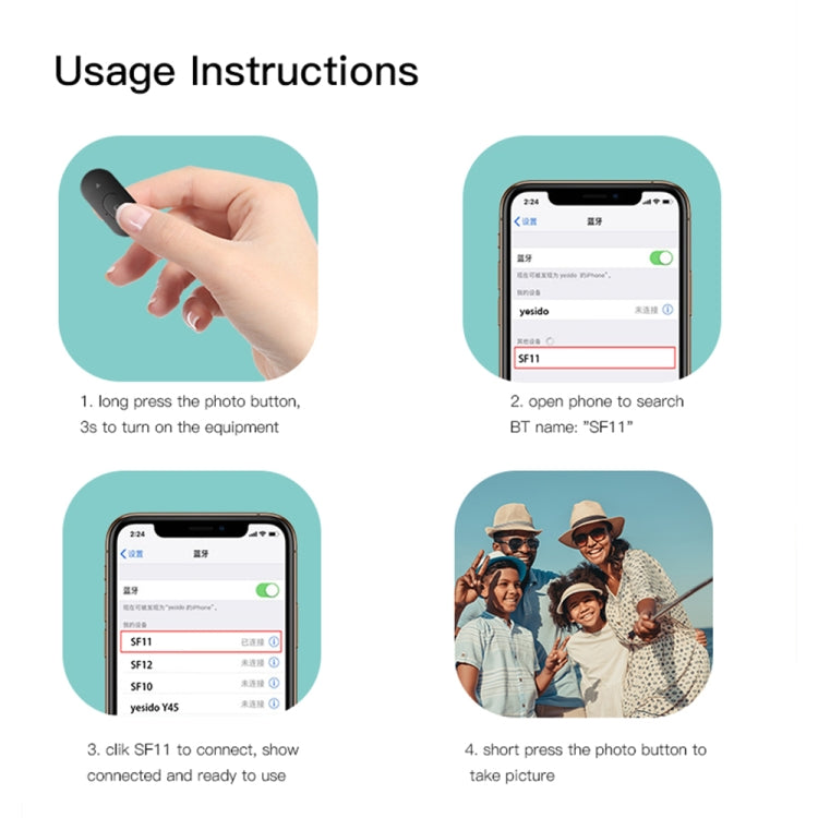 Yesido SF11 Trípode Bluetooth retráctil Teléfono Transmisión en vivo Soporte para selfies, SF11