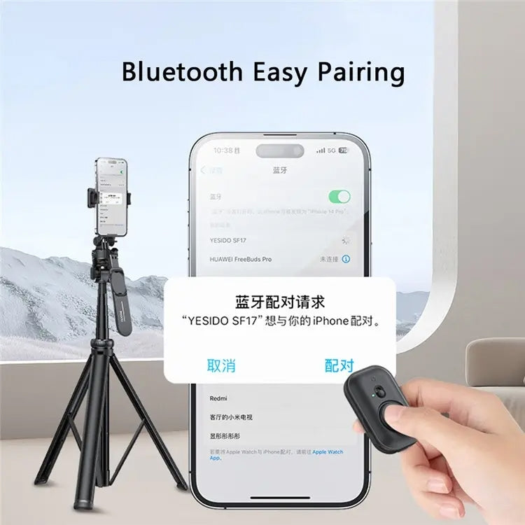 YESIDO SF17 Soporte de trípode de metal retráctil multifuncional Selfie Stick para cámara de teléfonos celulares, SF17