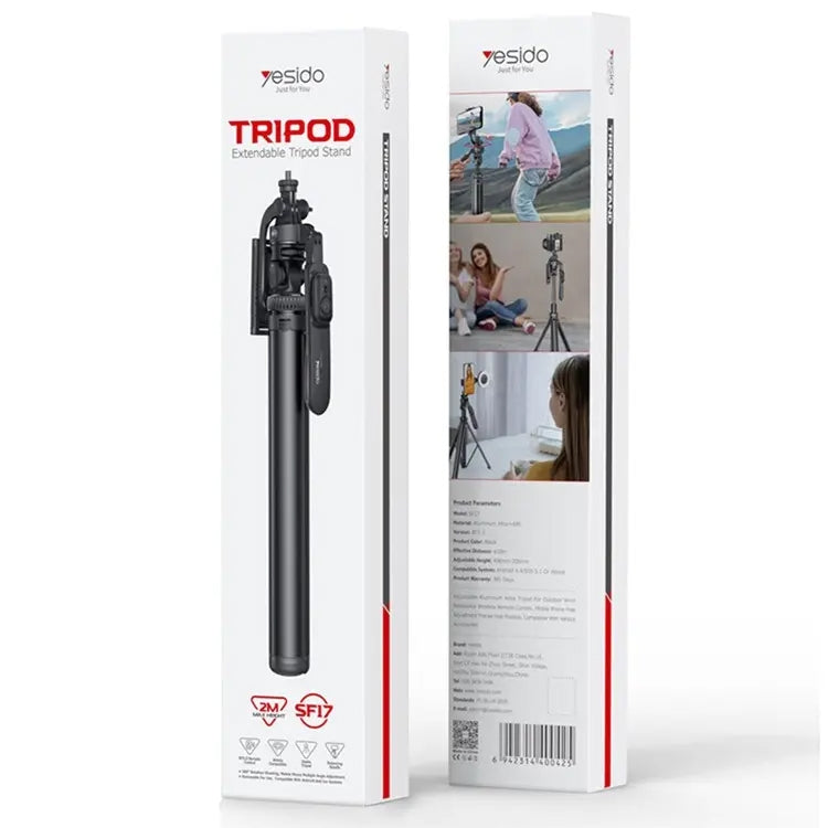 YESIDO SF17 Soporte de trípode de metal retráctil multifuncional Selfie Stick para cámara de teléfonos celulares, SF17