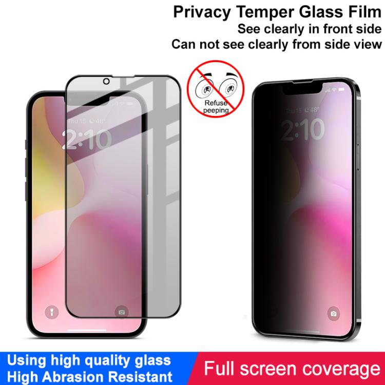 Película protectora de vidrio templado antiespía de pantalla completa imak HD, For iPhone 16e / 17e, For iPhone 15 Pro Max, For iPhone 15 Pro, For iPhone 15 Plus, For iPhone 15
