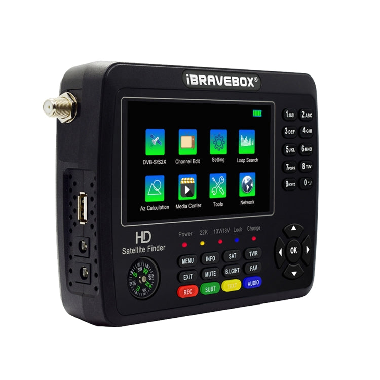 iBRAVEBOX V10 Finder Max Pantalla de 4,3 pulgadas Buscador de señal de medidor de satélite digital, compatible con DVB-S/S2/S2X, EU Plug, US Plug, UK Plug, AU Plug