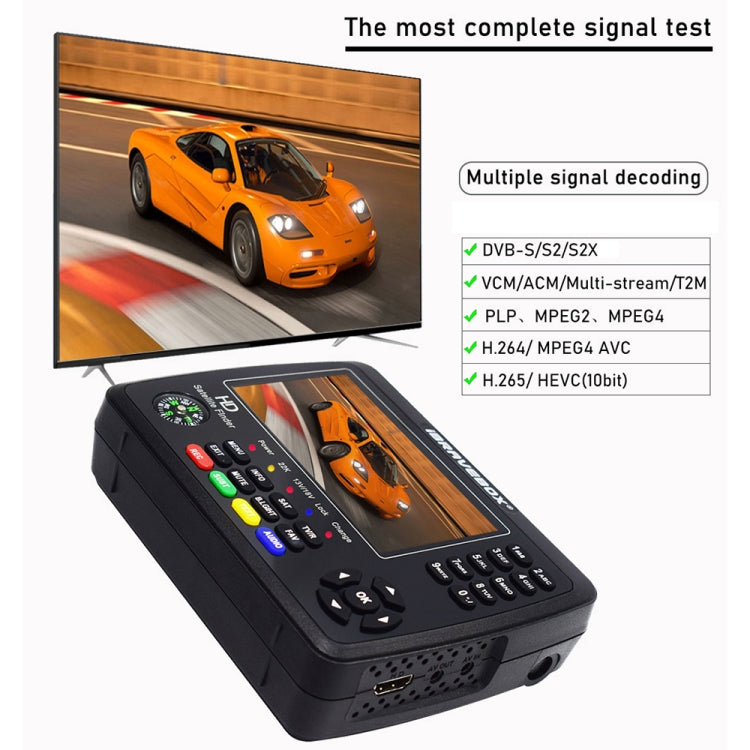 iBRAVEBOX V10 Finder Max Pantalla de 4,3 pulgadas Buscador de señal de medidor de satélite digital, compatible con DVB-S/S2/S2X, EU Plug, US Plug, UK Plug, AU Plug