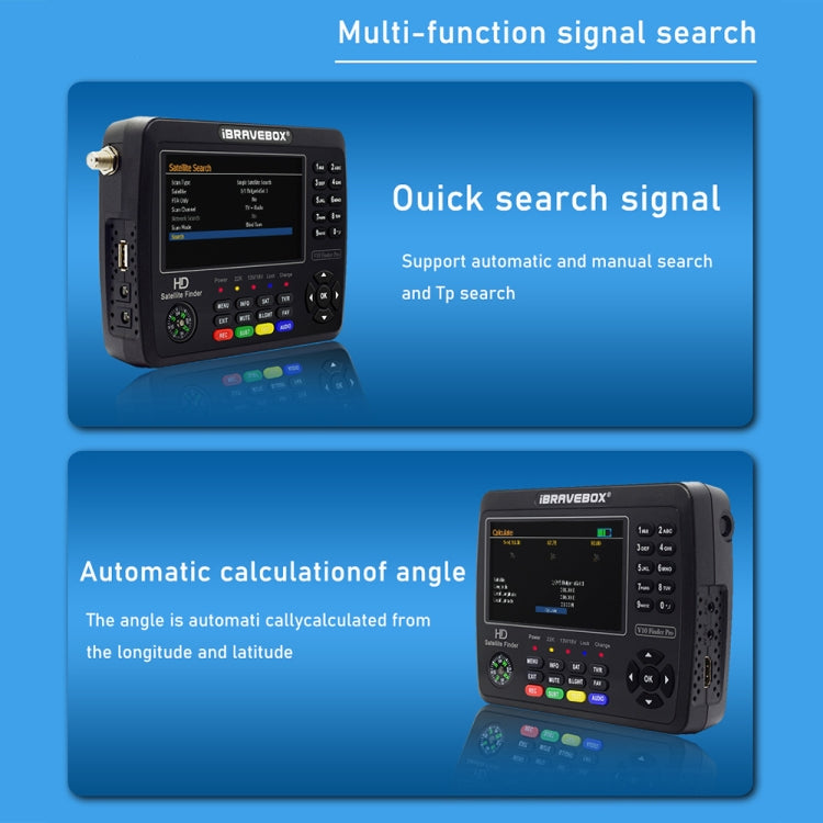 iBRAVEBOX V10 Finder Max Pantalla de 4,3 pulgadas Buscador de señal de medidor de satélite digital, compatible con DVB-S/S2/S2X, EU Plug, US Plug, UK Plug, AU Plug