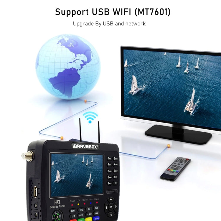 iBRAVEBOX V10 Finder Max Pantalla de 4,3 pulgadas Buscador de señal de medidor de satélite digital, compatible con DVB-S/S2/S2X, EU Plug, US Plug, UK Plug, AU Plug
